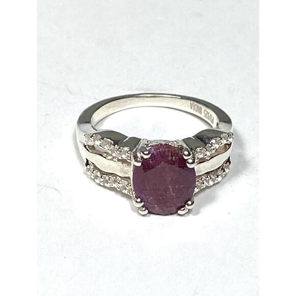 925 PTI India Sterling Silver Ruby Diamonds Ring 6.75 4.17g - Picture 1 of 15